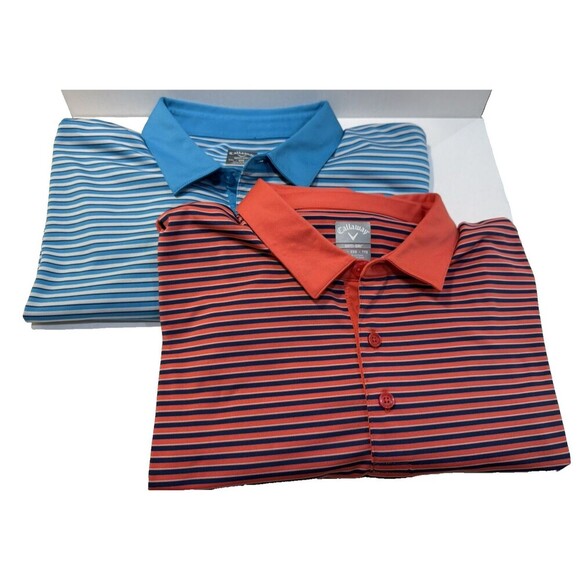 PGA Tour Other - PGA Tour Men’s Set of 2 Golf Polo Shirt Sz XXL Blue Orange Striped Stretch